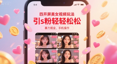 四开屏美女视频玩法，引s粉轻轻松松，暴力掘金，手机操作【揭秘】-项目宝
