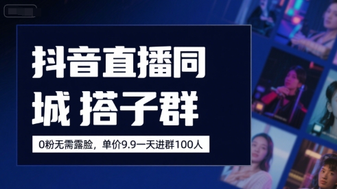 抖音直播同城搭子群，0粉无需露脸，单价19.9，一天进群100人-大宝网创