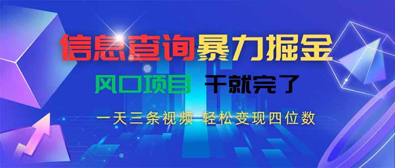 信息查询暴力掘金，一天三条视频 轻松变现四位数，风口项目干就完了-苏宇网创