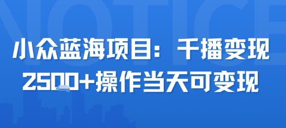小众蓝海项目，千播变现2.5k+操作当天可变现-优创网