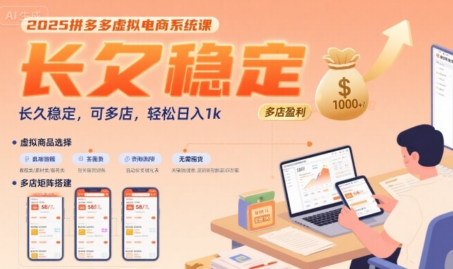2025拼多多虚拟电商系统课，长久稳定，可多店，轻松日入1k-苏宇网创