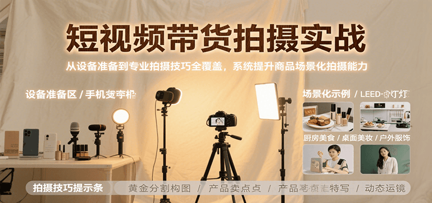 短视频带货拍摄实战，从设备准备到专业拍摄技巧全覆盖，系统提升商品场景化拍摄能力-云网创