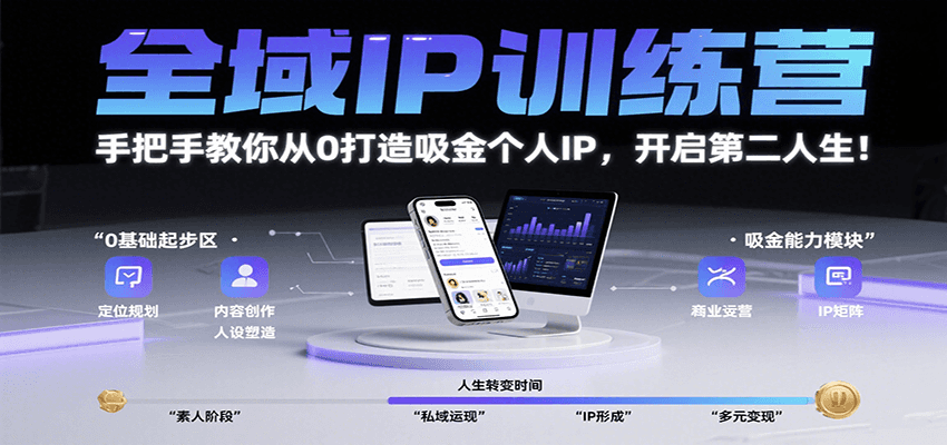 全域IP训练营，手把手教你从0打造吸金个人IP，开启第二人生！-云网创