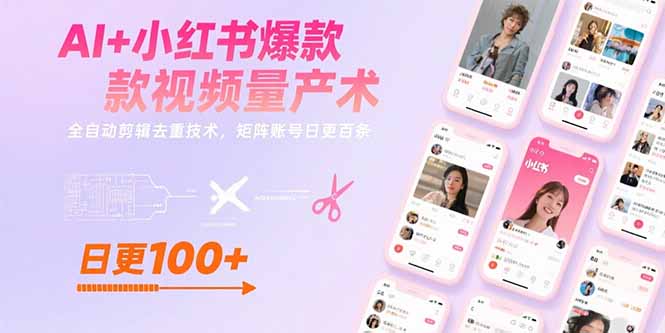 AI+小红书爆款视频量产术：全自动剪辑去重技术，矩阵账号日更百条-云网创