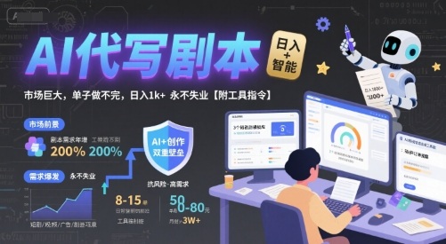 AI代写剧本，市场巨大，单子做不完，日入1k+ 永不失业【附工具指令】-青年云网创
