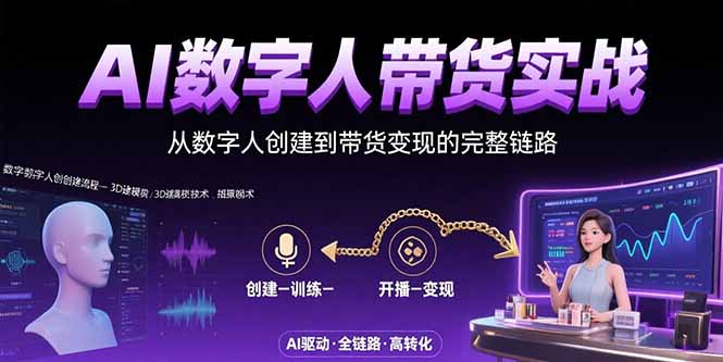 AI数字人+带货实战：从数字人创建到带货变现的完整链路-苏宇网创