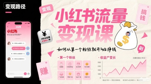 小红书流量变现课，如何从第一个粉丝就开始挣钱-云网创