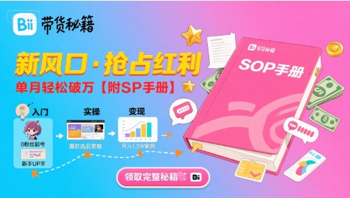 B站哔哩哔哩带货秘籍，新风口，抢占红利，单月轻松破万【附SOP手册】-星辰云网创
