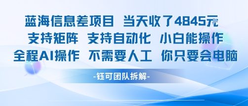 蓝海信息差项目当天收米1k+ 支持矩阵支持自动化小白能操作全程AI操作不需要人工你只要会电脑-大宝网创