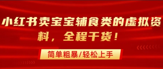 小红书卖宝宝辅食类的虚拟资料，从引流到私域变现，全程干货，简单粗暴，轻松上手-大宝网创