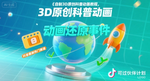 自制3D原创科普动画教程，动画还原事件，抖音最新热门赛道，可过伙伴计划-苏宇网创