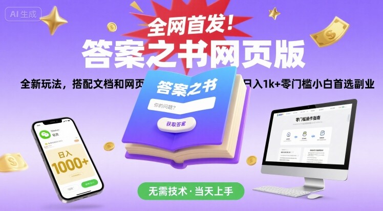 全网首发！答案之书网页版，全新玩法，搭配文档和网页，日入1k+零门槛小白首选副业【揭秘】-或|网创人人推
