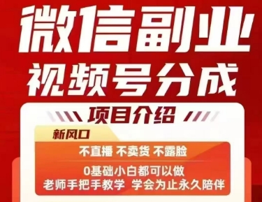微信副业视频号分成，不直播 不卖货 不露脸，三五分钟即可完成一条作，每日收益几十、几张不等-零氪云网创