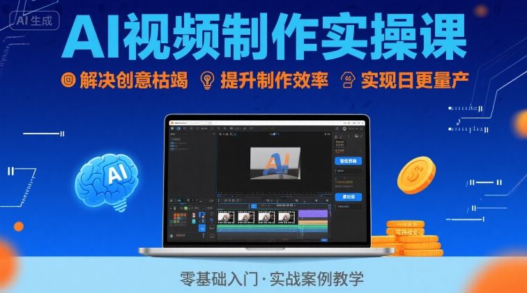 Ai视频制作实操课，解决创意枯竭、效率低下痛点，实现日更量产可持续变现-零氪云网创