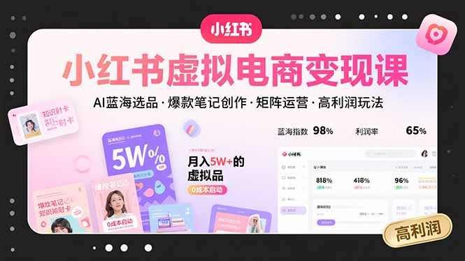 小红书虚拟电商变现课，AI蓝海选品，爆款笔记创作，矩阵运营，高利润玩法-云网创