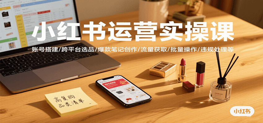 小红书运营实操课，账号搭建/跨平台选品/爆款笔记创作/流量获取/批量操作/违规处理等-信人网