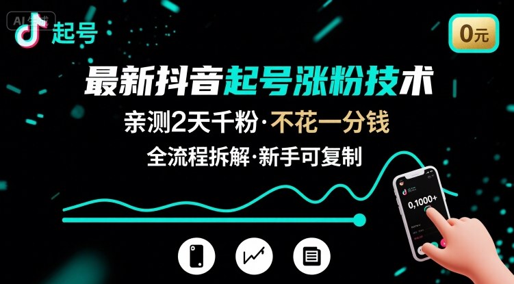 最新抖音起号涨粉技术，亲测2天千粉，不花一分钱，全流程拆解-揭秘人网创