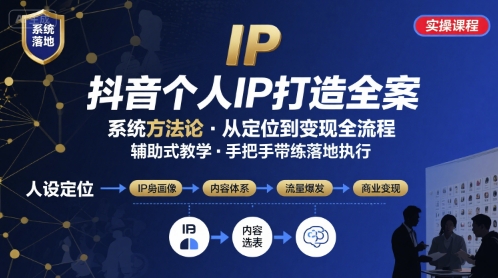 抖音个人IP系统落地实操大课，实操课程，辅助落地-空青云网创