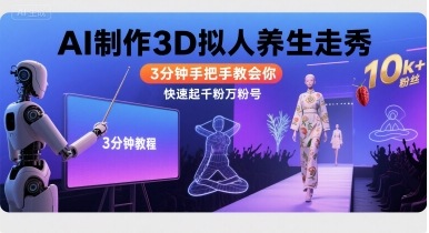 Ai制作3D拟人养生走秀，3分钟手把手教会你，快速起千粉万粉号-空青云网创