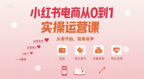 小红书电商从0到1实操运营课，从零开始，简单易学-参一网创