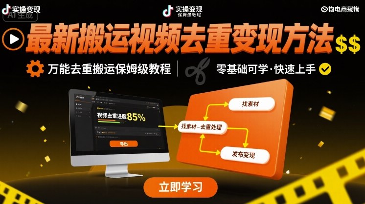 最新搬运视频去重变现方法，万能去重搬运保姆级教程-网创前栈