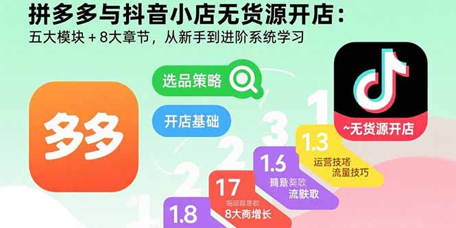 拼多多与抖音小店无货源开店：五大模块+8大章节，从新手到进阶系统学习-清枫云网创