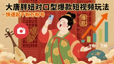 大唐胖妞对口型爆款短视频玩法，快速起千粉万粉号-浩然网创