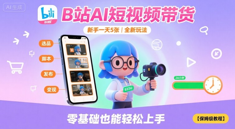 B站AI短视频带货，新手一天5张，全新玩法【保姆级教程】-八创网