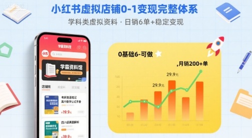 小红书虚拟店铺0-1变现完整体系：卖学科类虚拟资料，一天6张+，很稳定【已完结】-八创网