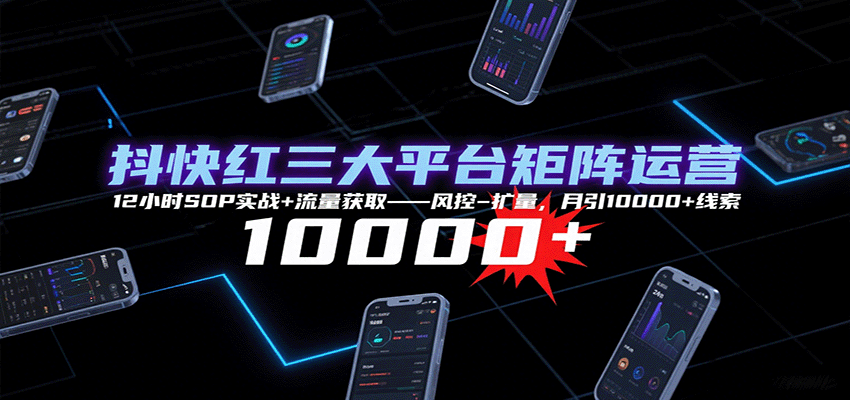 抖快红三大平台矩阵运营，12小时SOP实战+流量获取-风控-扩量，月引10000+线索-益遵网