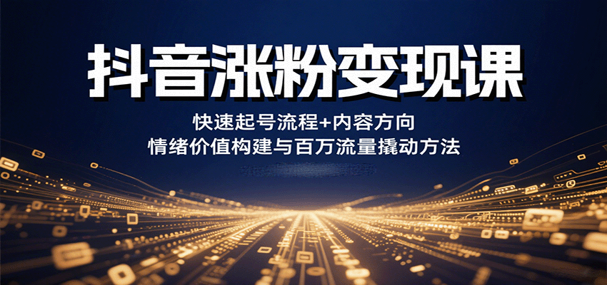 抖音涨粉变现课，快速起号流程+内容方向+情绪价值构建与百万流量撬动方法-清枫云网创