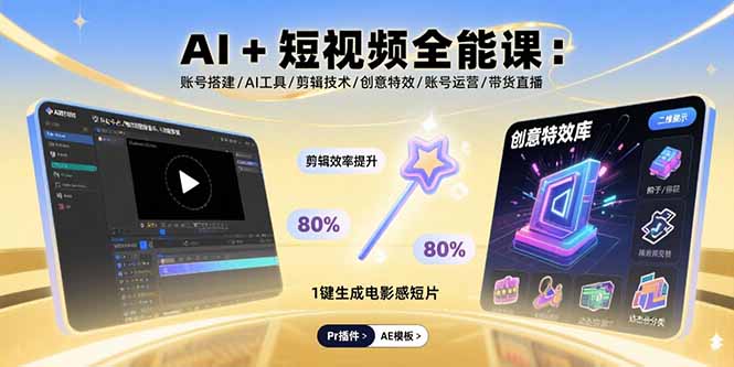 AI+短视频全能课：账号搭建/AI工具/剪辑技术/创意特效/账号运营/带货直播-蓝天网创