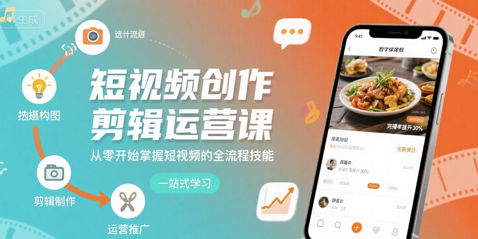 短视频创作剪辑运营课，从零开始掌握短视频的全流程技能-蓝天网创