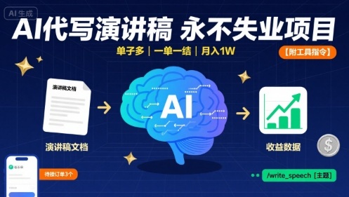 AI代写演讲稿，永不失业项目，单子多，一单一结，月入1W【附工具指令】-易创网