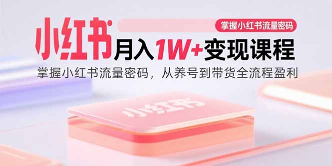 小红书月入1W+变现课程：掌握小红书流量密码，从养号到带货全流程盈利-优优云网创