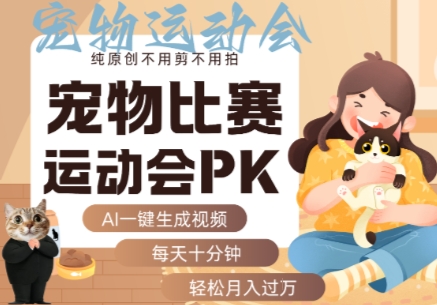 AI一键生成宠物比赛运动会PK视频，纯原创不用剪不用拍，每天十分钟，轻松月入过1W+-网创前栈