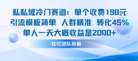 私域冷门赛道单个收费198米引流模板简单人群精准 45%的转化率单人一天大概收益多张-Mot云网创