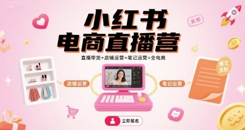 小红书电商直播营，直播带货+店铺运营+笔记运营=全电商-焦点网创