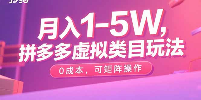 月入1-5W，拼多多虚拟类目玩法，0成本，可矩阵操作-优优云网创