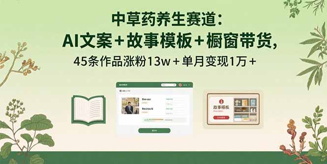 中草药养生赛道：AI文案+故事模板+橱带货，45条作品涨粉13w+单月变现1万+-爱墨客创业分享