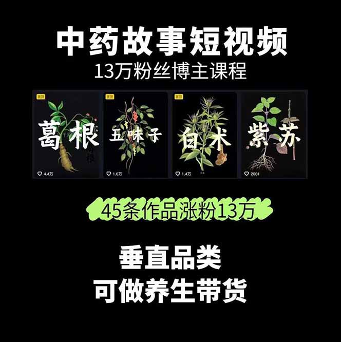 图片[1]-中草药养生赛道：AI文案+故事模板+橱带货，45条作品涨粉13w+单月变现1万+-爱墨客创业分享