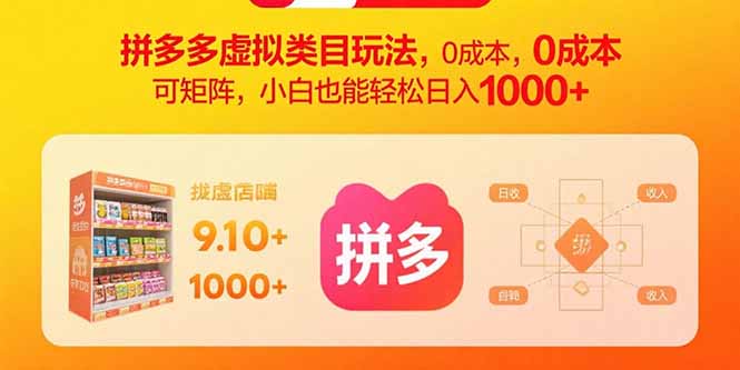 拼多多虚拟类目玩法，0成本，可矩阵，小白也能轻松日入1000+-益遵网