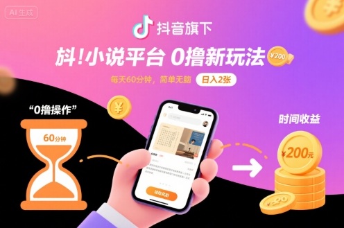 抖音旗下小说平台0撸新玩法，每天挂G60分钟，简单无脑，日入2张【揭秘】-青年云网创