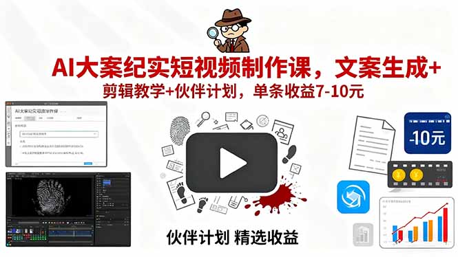 AI大案纪实短视频制作课，文案生成+剪辑教学+伙伴计划，单条收益7-10元-信人网