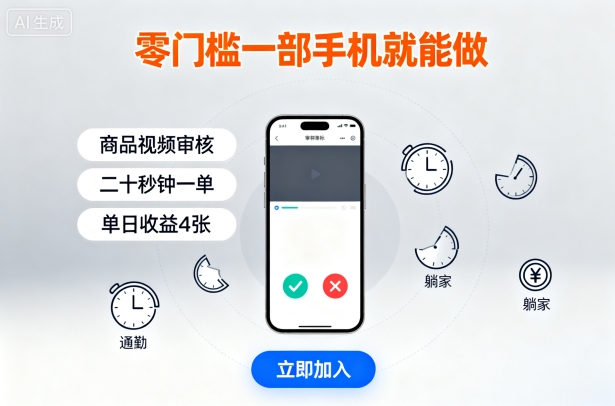 零门槛一部手机就能做，商品视频审核，通勤躺家碎片时间都能做，二十秒钟一单，单日收益4张【揭秘】-焦点网创