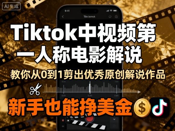 Tiktok中视频第一人称电影解说，教你从0到1剪出一个优秀的原创解说作品，新手也能挣美金-起鸣助创社