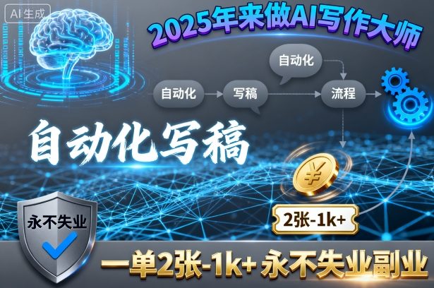 2025年来做AI写作大师，自动化写稿，一单2张-1k+，永不失业副业-烟雨网创