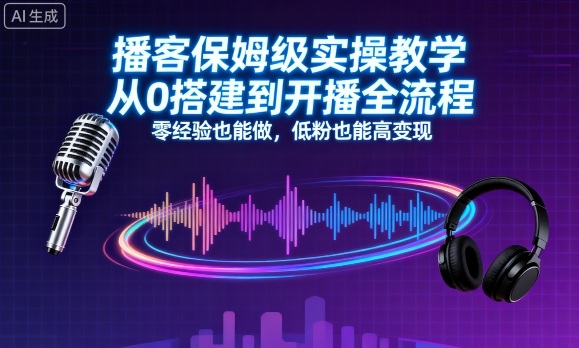 播客保姆级实操教学，从0搭建到开播全流程，零经验也能做，低粉也能高变现-三优网创