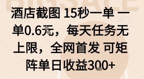 酒店截图15秒一单，一单0.6米，每天任务无上限，全网首发可矩阵单日收益3张【揭秘】-或|网创人人推