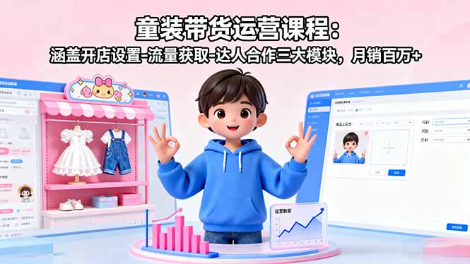 童装带货运营课程：涵盖开店设置-流量获取-达人合作三大模块，月销百万+-赋智工坊